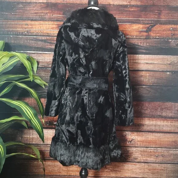 Lilli Ann Rare Vintage 60s Black Velvet Coat Faux Fur Trim US Union Made